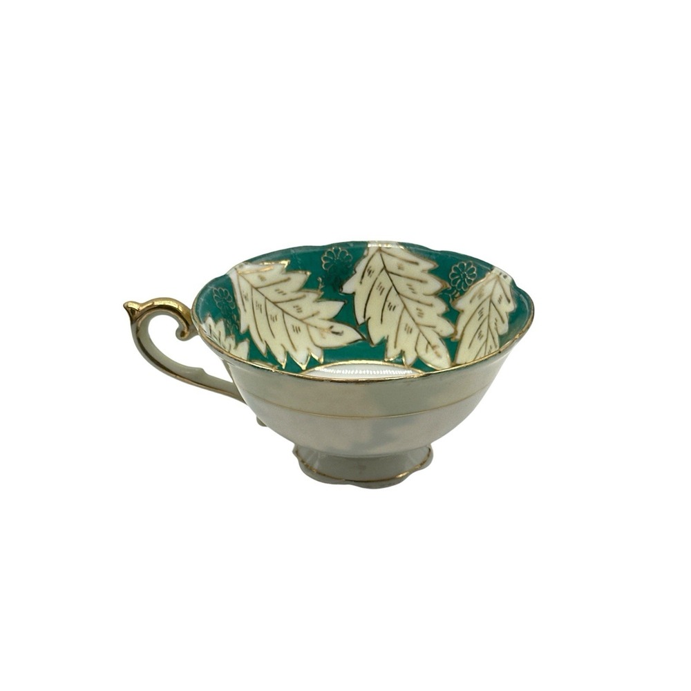 1950's Ucagco Teacup‎ White Leaves Gold Trim Hand Painted Japan China